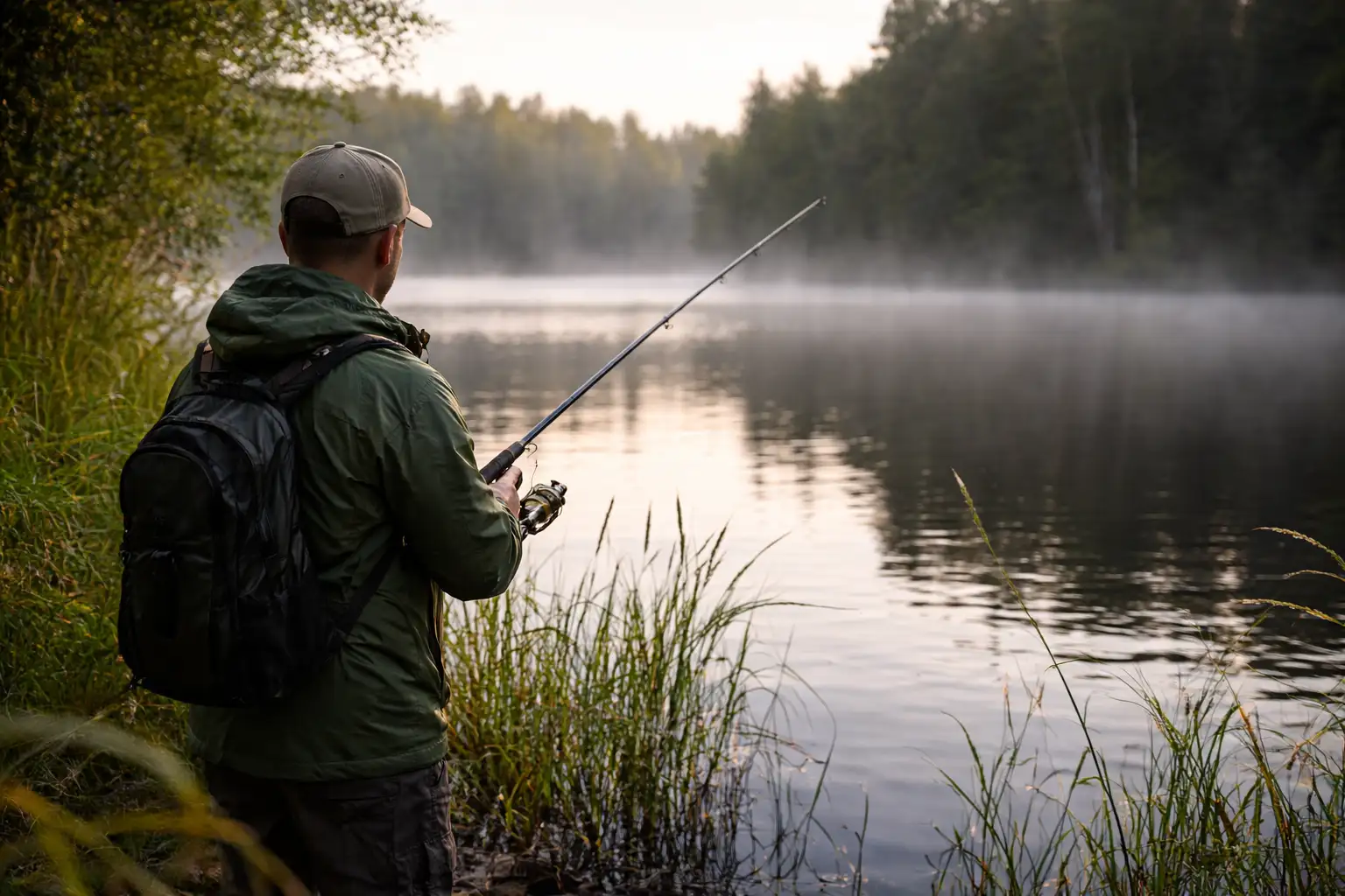 Mand fisker ved tåget sø